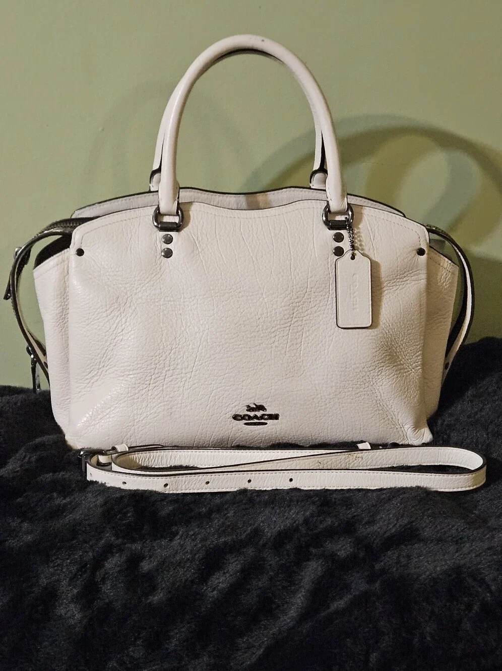 Coach Drew Leather Satchel with Snakeskim Trim GUC